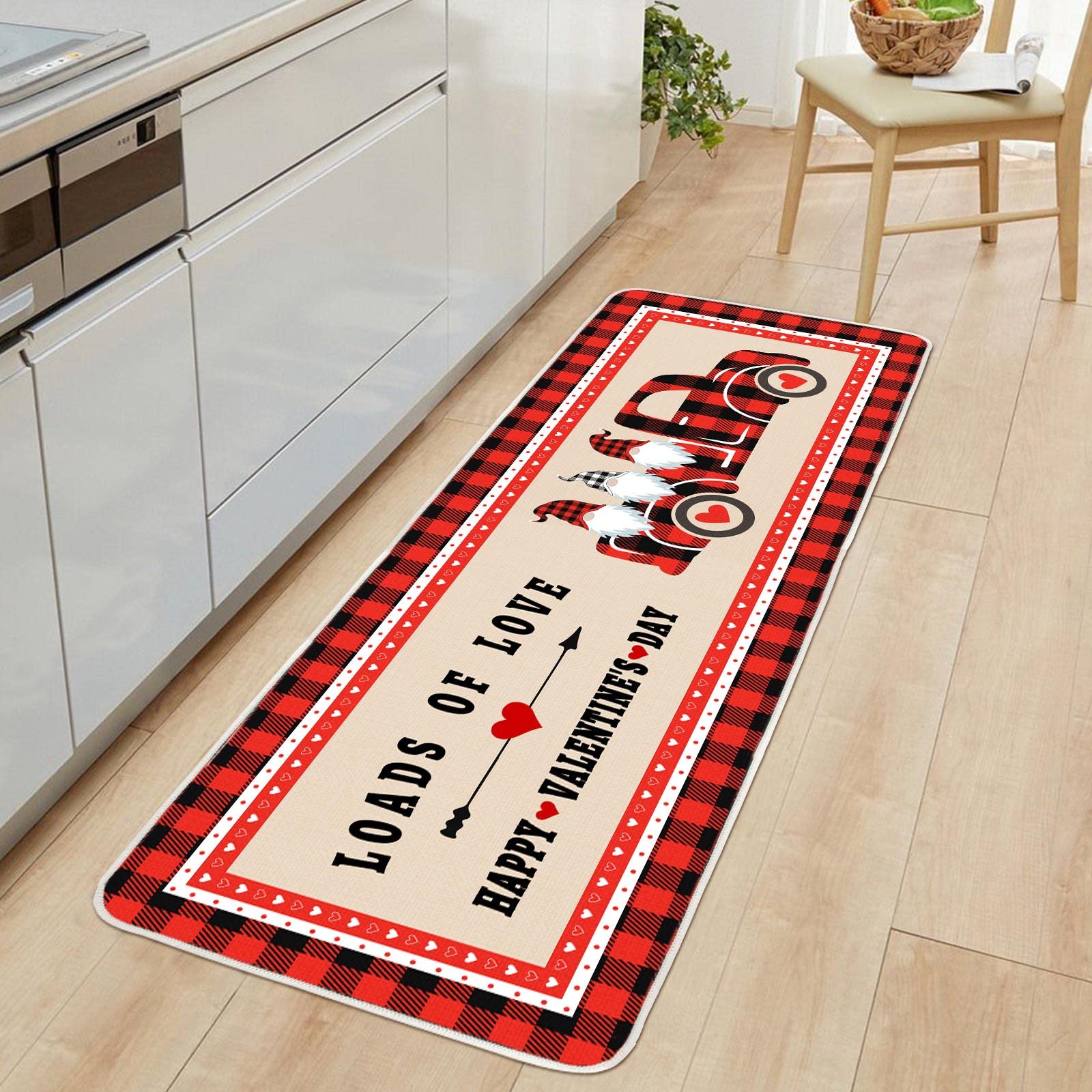 Svepndic Buffalo Plaid Mats Set of 2 Valentine's Day Kitchen Rugs Gnome Decorative Doormat Seasonal Holiday Wedding Party Profile Floor Mat for Home Kitchen