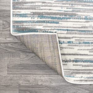 JONATHAN Y LUX106A-3 Speer Abstract Linear Stripe Indoor Area -Rug, Contemporary, Rustic, Coastal Easy -Cleaning,Bedroom,Kitchen,Living Room,Non Shedding, Gray/Blue, 3 X 5