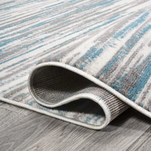 JONATHAN Y LUX106A-3 Speer Abstract Linear Stripe Indoor Area -Rug, Contemporary, Rustic, Coastal Easy -Cleaning,Bedroom,Kitchen,Living Room,Non Shedding, Gray/Blue, 3 X 5