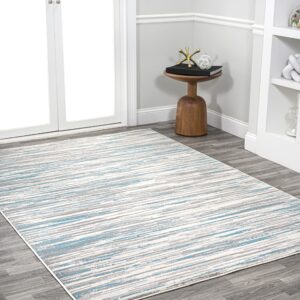 JONATHAN Y LUX106A-3 Speer Abstract Linear Stripe Indoor Area -Rug, Contemporary, Rustic, Coastal Easy -Cleaning,Bedroom,Kitchen,Living Room,Non Shedding, Gray/Blue, 3 X 5