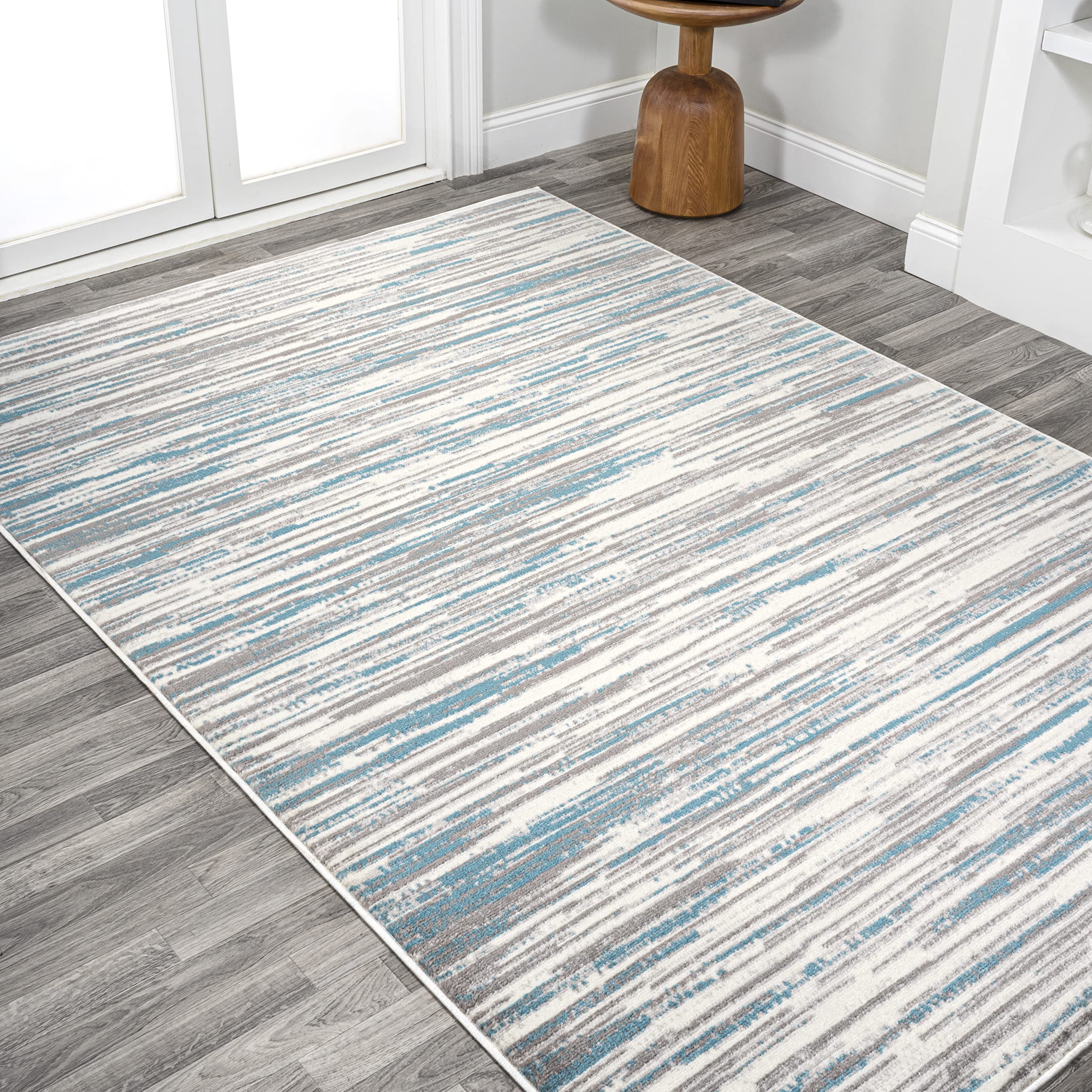 JONATHAN Y LUX106A-3 Speer Abstract Linear Stripe Indoor Area -Rug, Contemporary, Rustic, Coastal Easy -Cleaning,Bedroom,Kitchen,Living Room,Non Shedding, Gray/Blue, 3 X 5