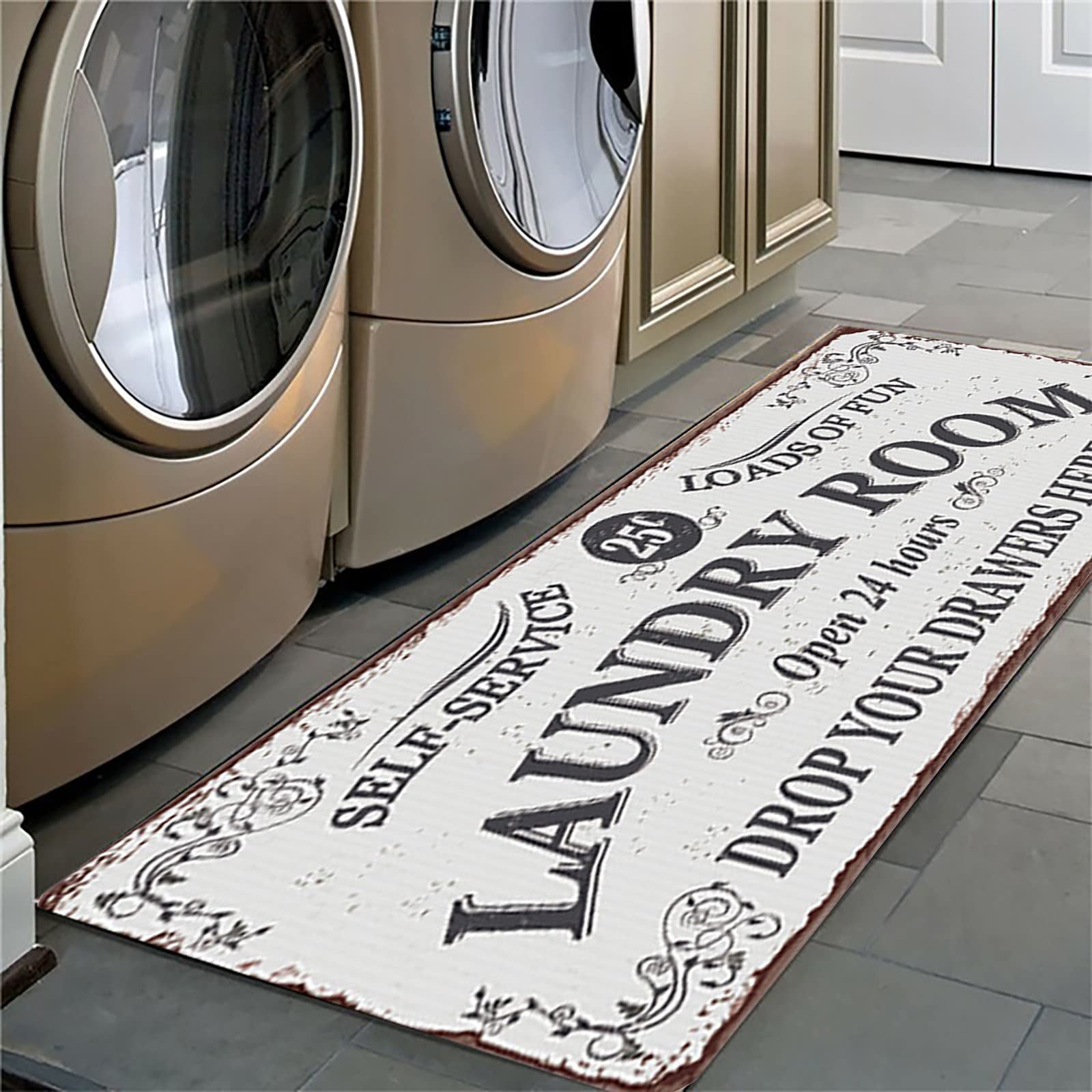 convinced8 Laundry Room Mat Laundry Room Rug Cushioned Anti Fatigue Anti-Slip Farmhouses Kitchen Floor Mats for Bathroom Laundry Room Sink Decorative Accessories (C) 47.2 x15.7in/23.6 X15.7in