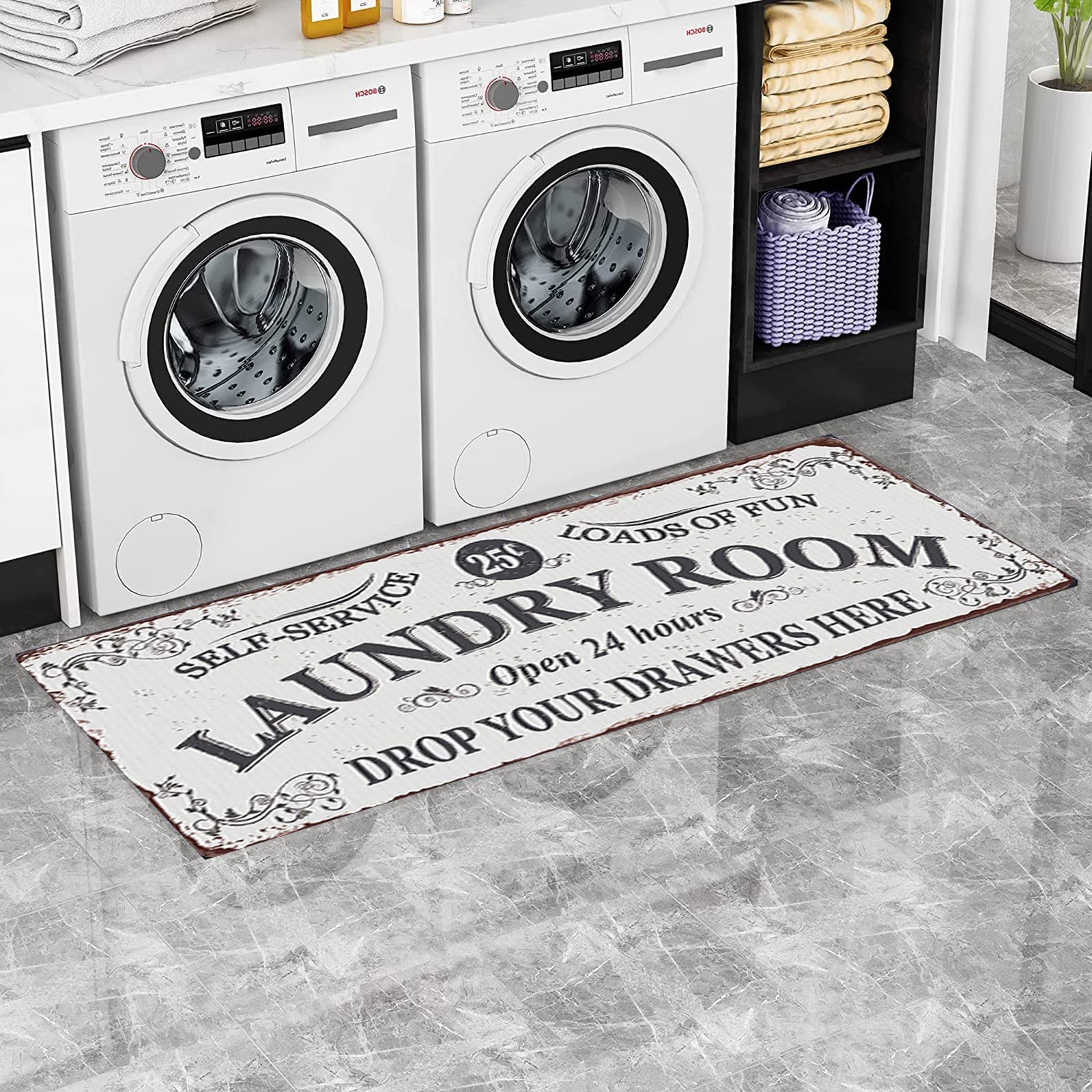 convinced8 Laundry Room Mat Laundry Room Rug Cushioned Anti Fatigue Anti-Slip Farmhouses Kitchen Floor Mats for Bathroom Laundry Room Sink Decorative Accessories (C) 47.2 x15.7in/23.6 X15.7in