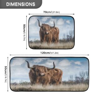 Highland Cow Horns Meadow Kitchen Rug Set of 2 Farm Animal Floor Runner Mat Comfort Non Skid Bath Carpet Standing Mat Washable for Living Room Laundry Office