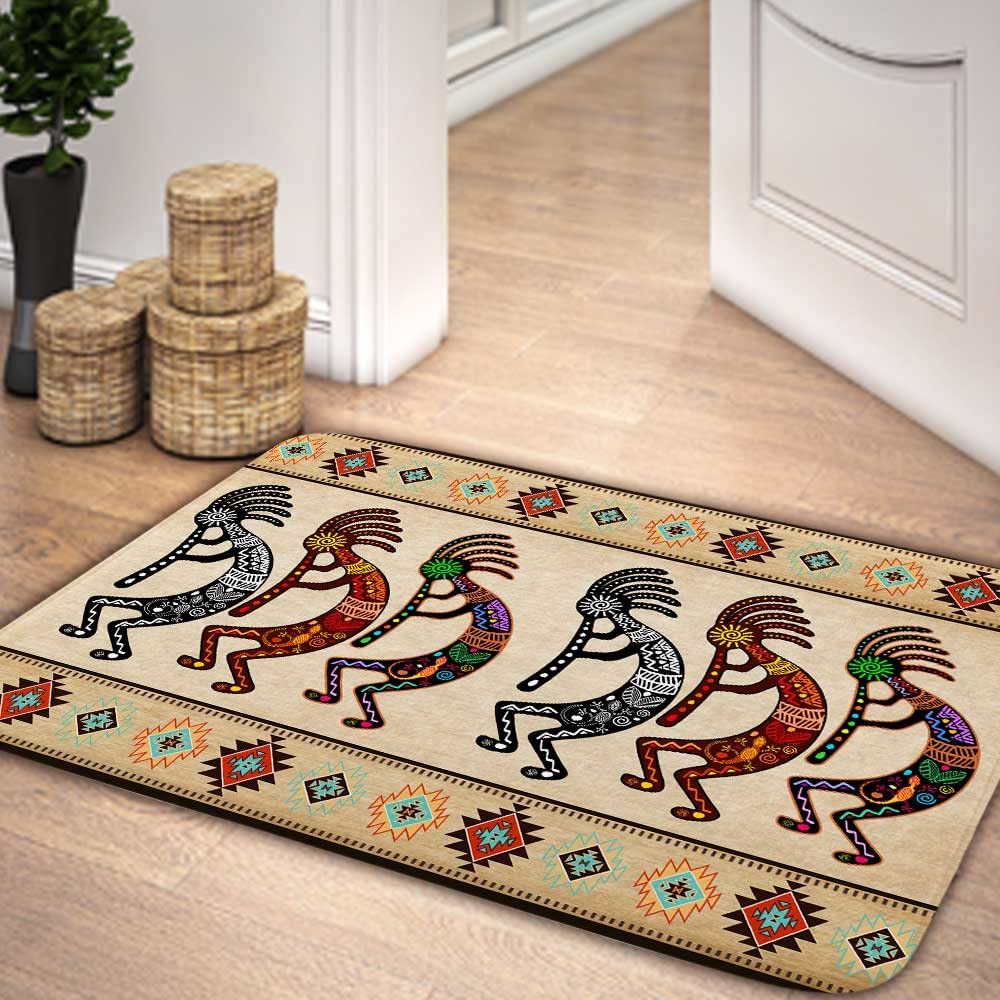 DYNH Southwest Bathroom Rugs, Native American Aztec Bath Mat Southwestern Navajo Abstract Retro Tribal Geometric Boho Bathroom Mat Kokopelli Bath Rugs(17X29)