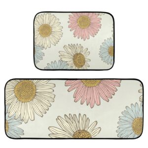 boenle blooming daisy kitchen rugs and mats non skid washable kitchen rug set 2 piece carpet ergonomic comfort standing mat for kitchen,bathroom, laundry