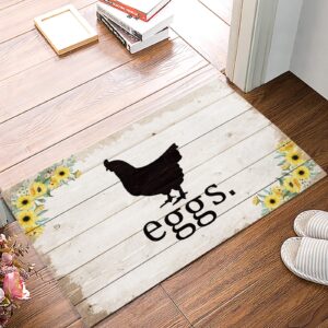 door mat for bedroom decor, farm chicken with eggs sunflowers green leaves floor mats, holiday rugs for living room, absorbent non-slip bathroom rugs home decor kitchen mat area rug 18x30 inch