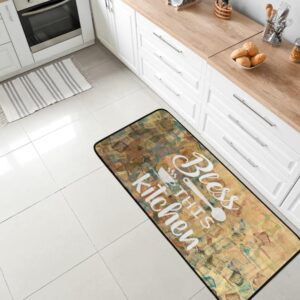 Kitchen Mat Non-Slip Kitchen Rug Bless This Kitchen Artistic Sketch Kitchen Doormat Runner Rug for Home Decor，39 x 20 Inch