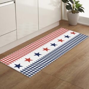 rampower kitchen rugs, independence day star blue red plaid buffalo check 4th of july non slip runner rug mat for floor, kitchen, bedside, sink, office, laundry, 19.7"x47.2"