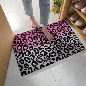 door mat floor door mats gy carpet black leopard animal skin texture,non slip soft bath rug pink gradient back,fuzzy area cushion for kitchen/bedroom/bathroom/living room 18x30in