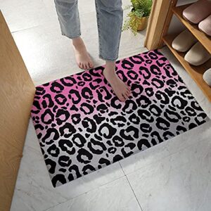 Door mat Floor Door Mats gy Carpet Black Leopard Animal Skin Texture,Non Slip Soft Bath Rug Pink Gradient Back,Fuzzy Area Cushion for Kitchen/Bedroom/Bathroom/Living Room 18x30in