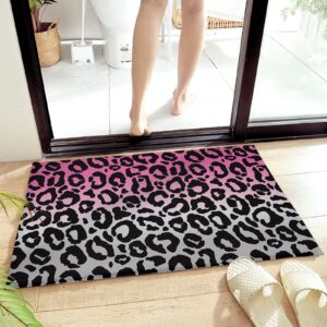 Door mat Floor Door Mats gy Carpet Black Leopard Animal Skin Texture,Non Slip Soft Bath Rug Pink Gradient Back,Fuzzy Area Cushion for Kitchen/Bedroom/Bathroom/Living Room 18x30in