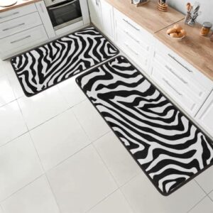 animal zebra print abstract kitchen rug sets 2 piece non-slip kitchen mat area rug long floor mat carpet pads doormat for living room indoor bathroom entryway decor, 47x17 inch+29x17 inch