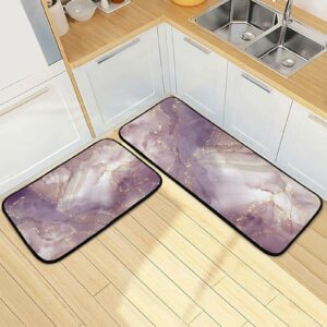 BOENLE Kitchen Rugs and Mats Non Skid Washable Kitchen Rug Set 2 Piece Purple Marble Carpet Ergonomic Comfort Standing Mat for Kitchen,Bathroom, Laundry