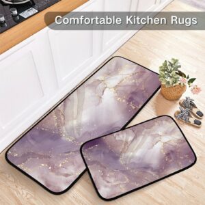 BOENLE Kitchen Rugs and Mats Non Skid Washable Kitchen Rug Set 2 Piece Purple Marble Carpet Ergonomic Comfort Standing Mat for Kitchen,Bathroom, Laundry