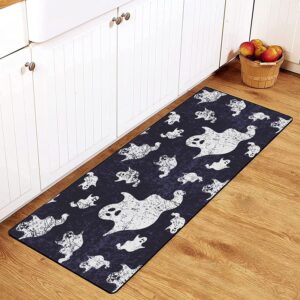 tsytma vintage halloween ghosts kitchen rug non-slip washable black white spooky boo floor mat bathroom rug area mat carpet for home hallway sink stove laundry 39 x 20 inch