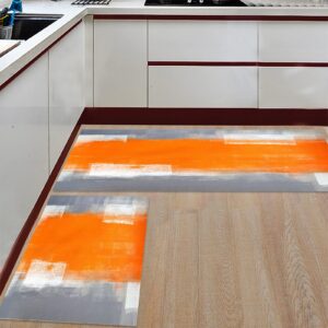 kitchen mat 2pcs, abstract orange grey oil painting texture kitchen rugs for kitchen organization, anti-fatigue kitchen floor mats non-slip kitchen decor runner rug, room decor standing desk mats