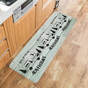 Kitchen Rug and Mat Set Camping Car Retro Wood Board,Non-Slip Doormats Comfort Durable Floor Runner,RV Vacation Adventure Farm Plank Washable Standing Carpet for Bedroom Living Room Decor