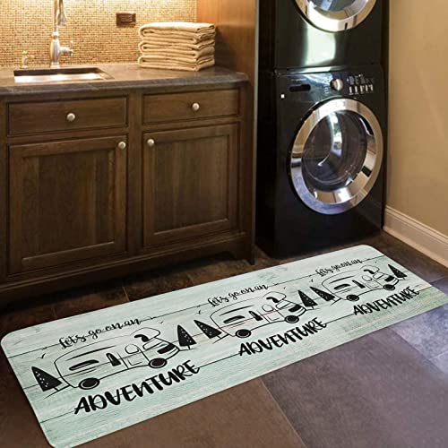 Kitchen Rug and Mat Set Camping Car Retro Wood Board,Non-Slip Doormats Comfort Durable Floor Runner,RV Vacation Adventure Farm Plank Washable Standing Carpet for Bedroom Living Room Decor