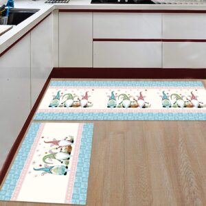 z&l home happy easter lovely gnomes kitchen rug sets 2 piece floor mat non-slip rubber backing area runners door mats, cute bunny eggs buffalo plaid indoor washable carpet, 15.7x23.6inch+15.7x47.2inch