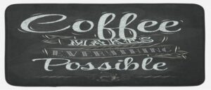 lunarable coffee kitchen mat, coffee makes everything possible inspirational message on a chalkboard, plush decorative kithcen mat with non slip backing, 47" x 19", white grey