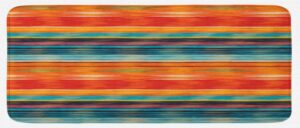 lunarable mexican kitchen mat, abstract vibrant vintage aztec motif gradient blurred lines ecuador crafts image, plush decorative kitchen mat with non slip backing, 47" x 19", orange