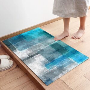 Door Mat for Bedroom Decor, Geometry Turquoise and Grey Abstract Art Painting Blue Floor Mats, Holiday Rugs for Living Room, Absorbent Non-Slip Bathroom Rugs Home Decor Kitchen Mat Area Rug 18x30 Inch
