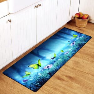fairy butterflies in mystic forest kitchen rug non-slip kitchen mats blue bath runner doormats area mat rugs carpet for home decor 39" x 20"