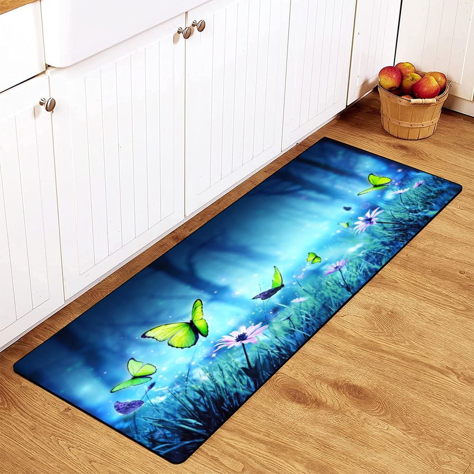 Fairy Butterflies in Mystic Forest Kitchen Rug Non-Slip Kitchen Mats Blue Bath Runner Doormats Area Mat Rugs Carpet for Home Decor 39" X 20"