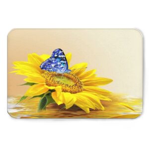 sunflowers and butterfly art print indoor doormat bath rugs non slip, washable cover floor rug absorbent carpets floor mat home decor for kitchen (16x24)