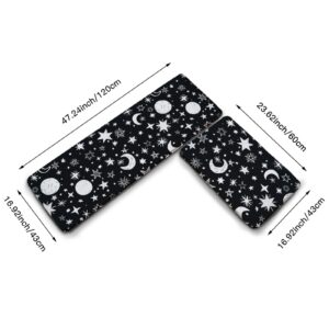 YouTary Black White Moon and Star Pattern Kitchen Rug Set 2 PCS Floor Mats Washable Non-Slip Soft Flannel Runner Rug Doormat Carpet for Floor Home Bathroom, 17" x 47"+17" x 24"-M