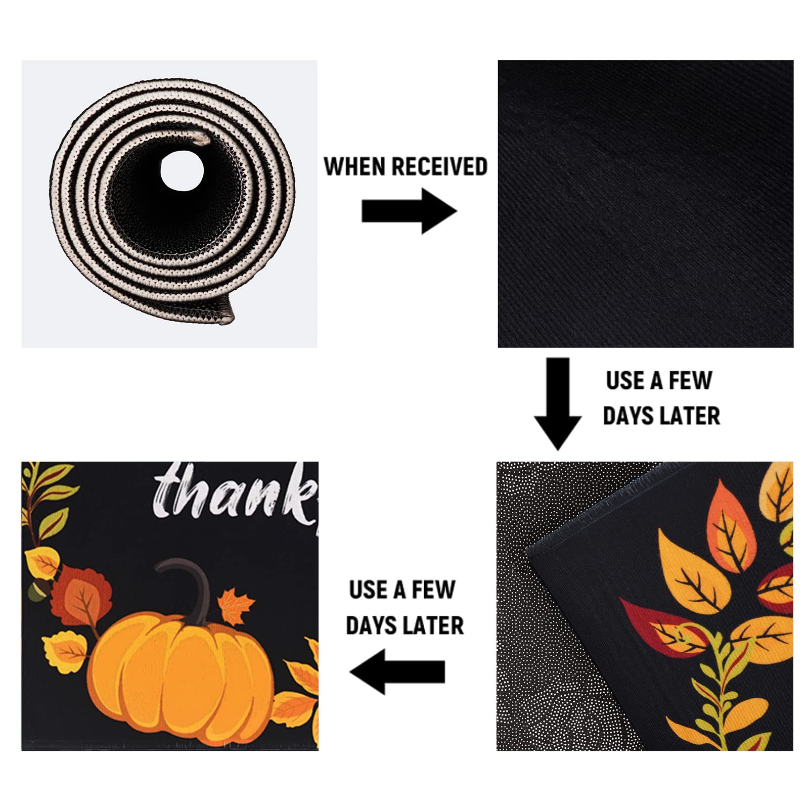 Fuoxowk Thanksgiving Decor Kitchen Mat and Rug Set-Pumpkin Kitchen Rugs and Mats Non Skid Washable,Floor Cushion Waterproof Rug,Rubber Backed Area Rugs for Kitchen sink,Laundry Room,Indoor Floor,Black