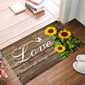 sunflower love makes all things easy indoor outdoor welcome door mat bathroom non-slip durable washable floor mat bedroom kitchen absorbent rug 18" x 30"