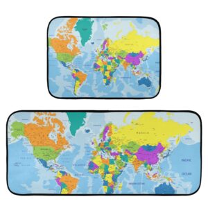colorful world map kitchen mat set of 2 anti-fatigue kitchen rug set non slip washable cushioned foam kitchen runner rugs and mats comfort standing mat for floor laundry home decor