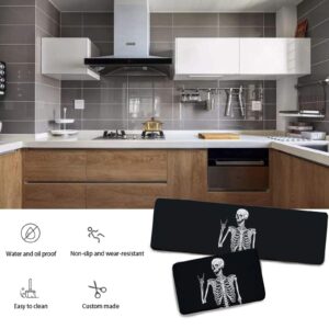 YouTary Rock and Roll Skeleton Skull Boho Hippie Pattern Kitchen Rug Set 2 PCS Floor Mats Washable Non-Slip Soft Flannel Runner Rug Doormat Carpet for Kitchen Bathroom Laundry