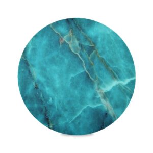 teal green marble round area rug spa mat runner, non-slip & absorbent accent rug, washable chair mat for vanity bathtub shower entryway patio porch 24" diameter