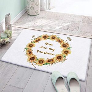 bathroom rugs summer sunflower wreath with butterfly indoor doormat bath rugs non slip, washable cover floor rug absorbent carpets floor mat home decor for kitchen (16x24)