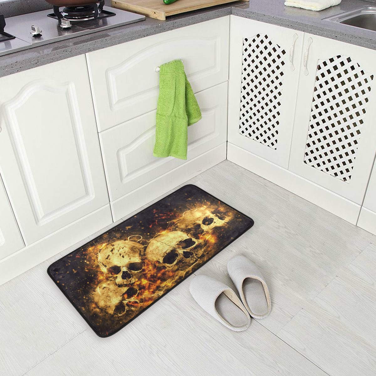 susiyo Kitchen Mat Horror Skulls Bones Kitchen Rug Mat Anti-Fatigue Comfort Floor Mat Non Slip Oil Stain Resistant Easy to Clean Kitchen Rug Bath Rug Carpet for Indoor Outdoor Doormat