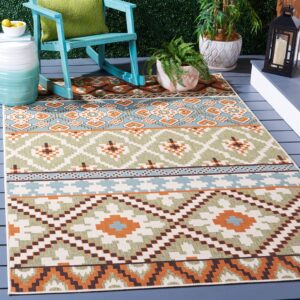 safavieh veranda collection area rug - 6'7" x 9'6", green & terracotta, boho design, non-shedding & easy care, indoor/outdoor & washable-ideal for patio, backyard, mudroom (ver097-0745)