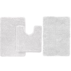 Gorilla Grip Area Rug Set and Bath Rug, Area Rug Set Size 22 x 19 x 15 in, Absorbent Washable Mats, Bath Rug Size 44 x 26 in, Shaggy Machine Washable Mats, Both in White, 2 Item Bundle