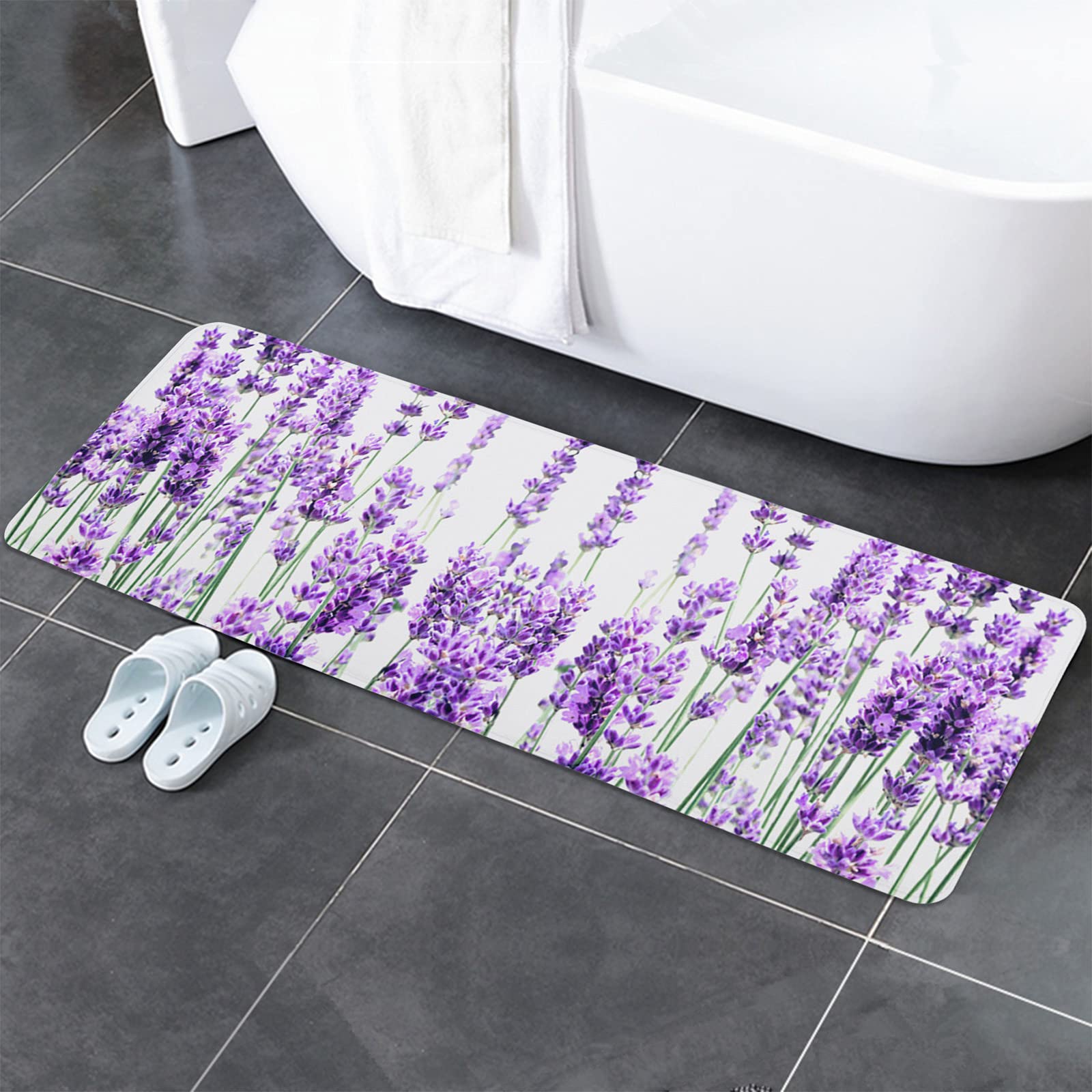 LooPoP Kitchen Comfort Mat 1 Pc Lavender Flower Pattern Waterproof Anti-Fatigue Standing Mats Wipeable Rugs for Kitchen Purple 18inx47.2in(45x120cm)