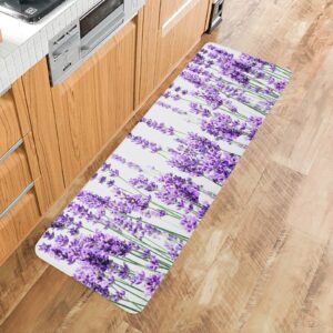 LooPoP Kitchen Comfort Mat 1 Pc Lavender Flower Pattern Waterproof Anti-Fatigue Standing Mats Wipeable Rugs for Kitchen Purple 18inx47.2in(45x120cm)