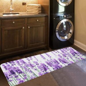 LooPoP Kitchen Comfort Mat 1 Pc Lavender Flower Pattern Waterproof Anti-Fatigue Standing Mats Wipeable Rugs for Kitchen Purple 18inx47.2in(45x120cm)