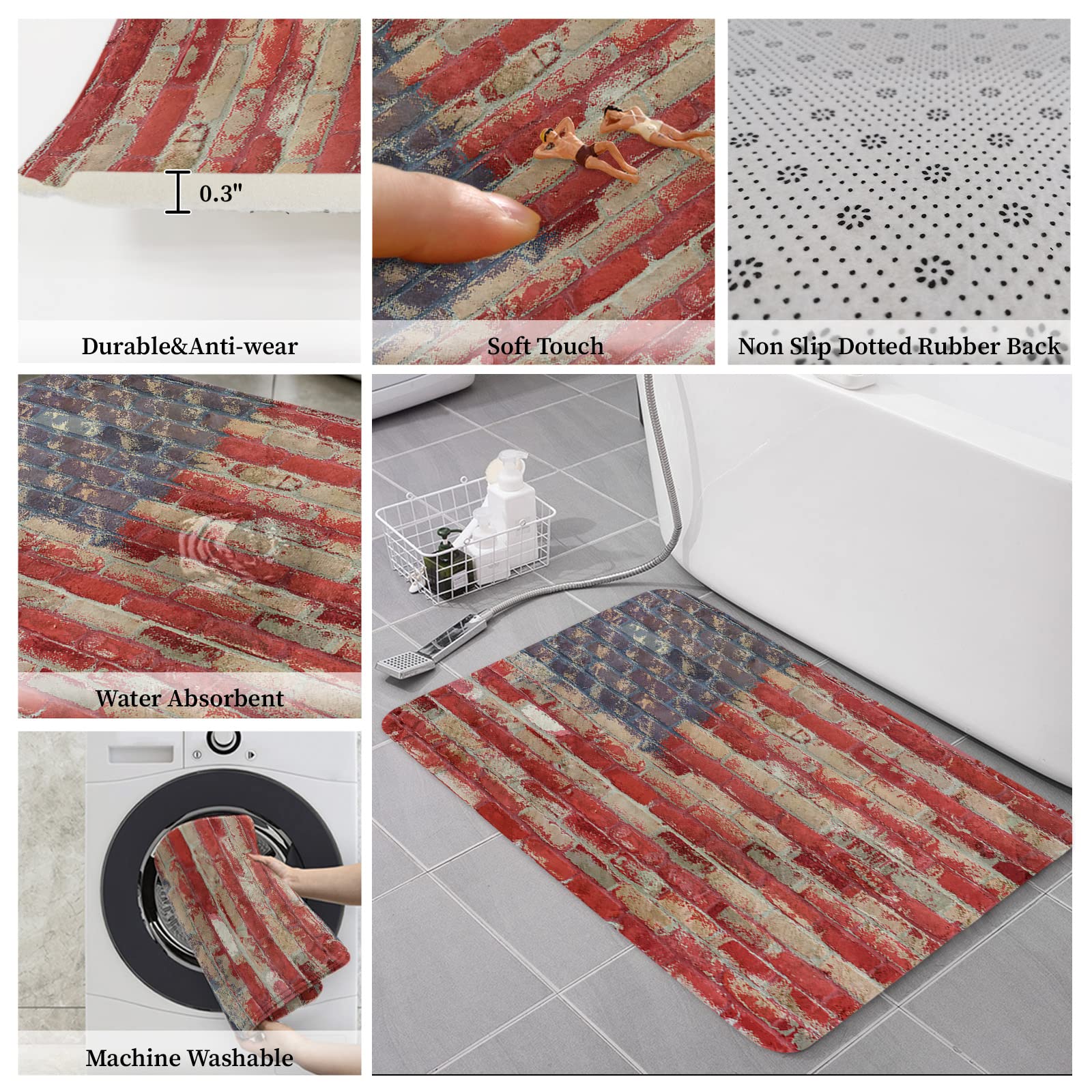 Front Door Mat Floor Mats for Home Decor, Stars and Stripes Memory Foam Runner Entryway Area Rug Non-Slip Absorbent Doormat Washable Rug, 18x30Inch Welcome Mats for Bedroom Decor Living Room Decor