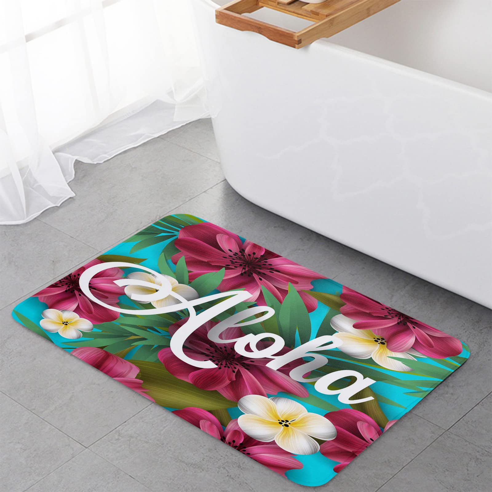 Aloha 2 Pieces Kitchen Rugs and Mats Memory Foam Comfort Mats Anti-Slip Water Absorbent Standing Rug for Kitchen Floors 23.6x35.4in+23.6x70.9in Hawaii Flowers and Palm Leaves Simple Style