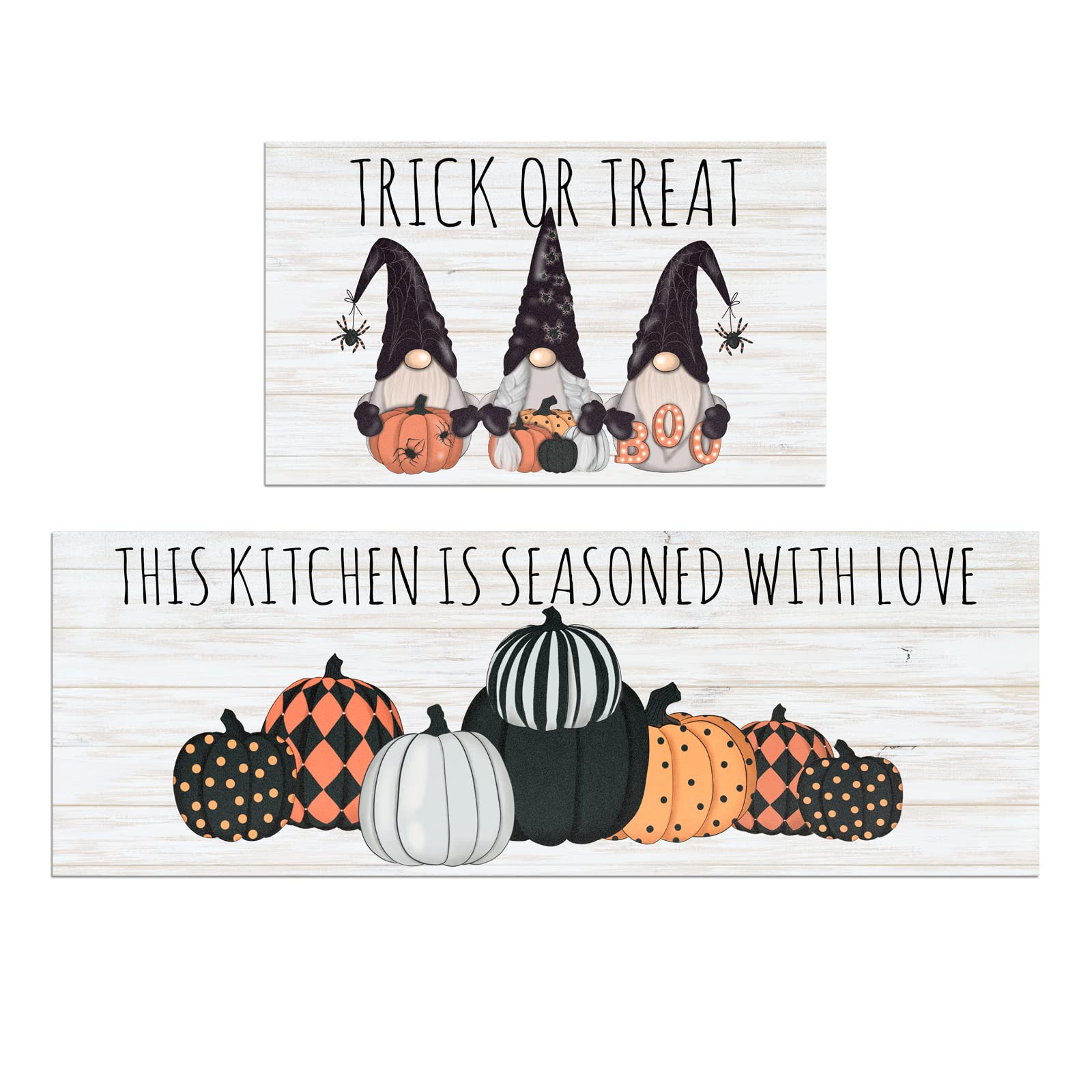 HOLVDENG Halloween Gnome Kitchen Mat Set of 2 Non Slip Thick Kitchen Rugs and Mats for Floor Comfort Standing Mats for Kitchen, Sink, Office, Laundry, 17"x47"+17"x28"