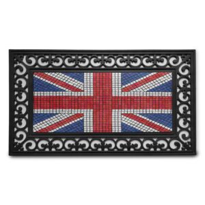ambesonne union jack doormat, mosaic tiles inspired design british flag national identity culture, rectangle entryway welcome mat for front door & backyard, 17.3" x 29.3", royal blue red white