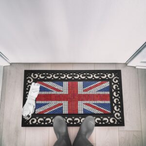 Ambesonne Union Jack Doormat, Mosaic Tiles Inspired Design British Flag National Identity Culture, Rectangle Entryway Welcome Mat for Front Door & Backyard, 17.3" x 29.3", Royal Blue Red White