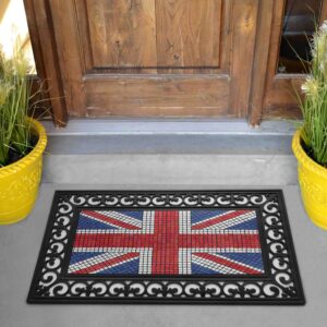 Ambesonne Union Jack Doormat, Mosaic Tiles Inspired Design British Flag National Identity Culture, Rectangle Entryway Welcome Mat for Front Door & Backyard, 17.3" x 29.3", Royal Blue Red White