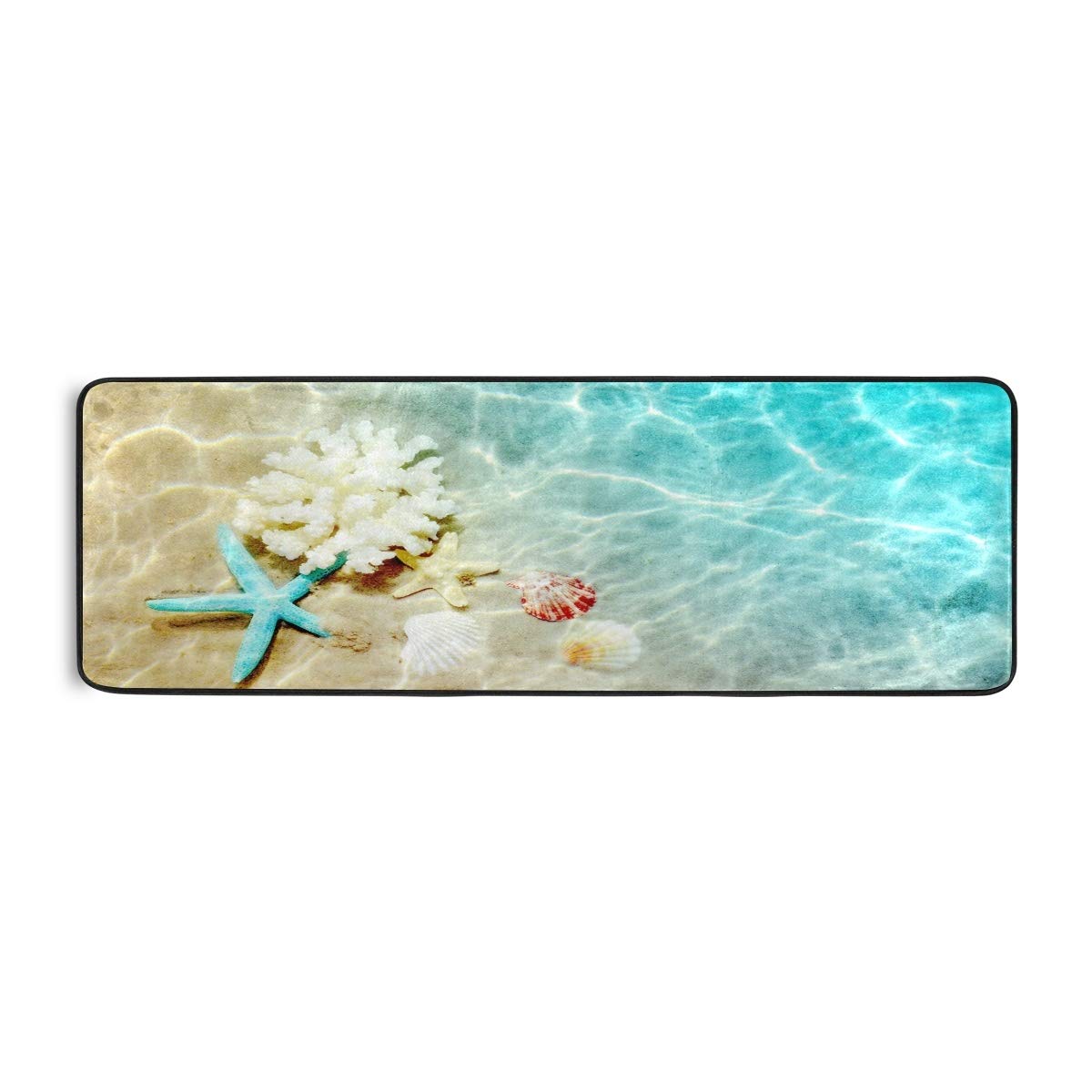 Starfish Coral Seashell Summer Beach Runner Rug Bath Rug Kitchen Mat Doormat Large Runner Carpet 72" X 24"